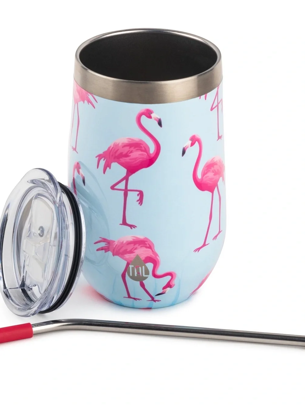 Tal Stainless Steel Wine Tumbler - 16oz, Flamingo, Pink on Light Blue